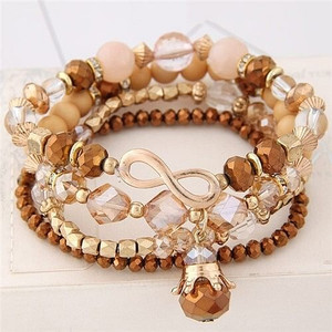 Infinity Sign and Crown Pendants Multi-layer Beads Fashion Bracelet - Brown A392-fabr1706