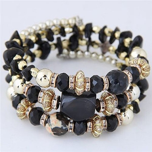 Bohemian Fashion Crystal and Artificial Turquoise Mixed Design Triple Layers Fashion Bracelet - Bla A392-fabr1853