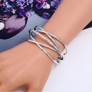 Vintage Hollow Design Open-end Style Elegant Fashion Bangle - Silver A392-fabr2096