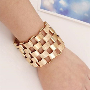 Dull Polished Alloy Blocks Combo Hollow Style Bold Fashion Bracelet - Golden A392-fabr2106