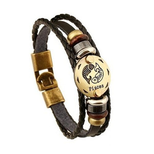12 Constellation Theme Fashion Leather Bracelet - Pisces A392-fabr2126