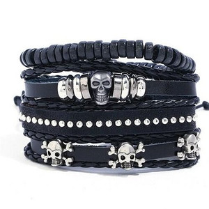 Rivets and Skulls Decorated Punk High Fashion Leather Bracelet A392-fabr2173