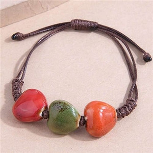 Vintage Style Peach Hearts Decorated Brown Rope Women Wholesale Friendship Bracelet A392-fabr2773