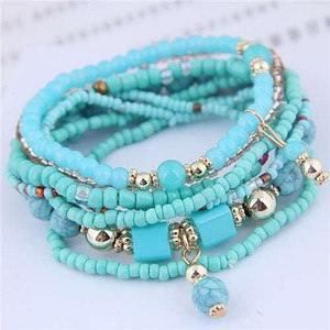 U.S. Fashion Bohemian Style Multilayer Beads Women Wholesale Bracelet - Green A392-fabr2784