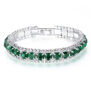 Korean Fashion Full Rhinestone Decorated Super Bling Wholesale Women Bracelet - Green A392-fabr2976