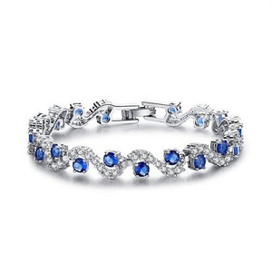 Wavy Design Fashion Bangle Micro Inset Cubic Zirconia Women Bracelet - Blue A392-fabr2981