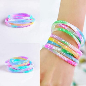 (10 Pcs Set)Popular Candy Color Letter Silicone Wholesale Women Sport Bracelet Set A392-fabr3009