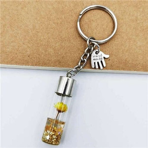 Creative Flowers in the Bottle with Mini Hand Pendants Unique Design Wholesale Key Ring - Yellow A392-fakc0090