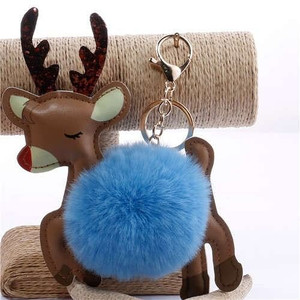Lovely Deer with Fluffy Ball Christmas Element Handbag Pendant Accessories Wholesale Key Chain - Bl A392-fakc0121