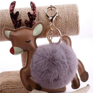 Lovely Deer with Fluffy Ball Christmas Element Handbag Pendant Accessories Wholesale Key Chain - Gr A392-fakc0122