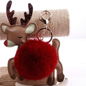 Lovely Deer with Fluffy Ball Christmas Element Handbag Pendant Accessories Wholesale Key Chain - Da A392-fakc0123