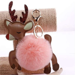 Lovely Deer with Fluffy Ball Christmas Element Handbag Pendant Accessories Wholesale Key Chain - Pi A392-fakc0124