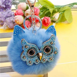 Cute Owl Fluffy Ball Popular Car Pendant Women Accessories Wholesale Key Chain - Blue A392-fakc0160