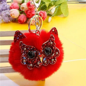 Cute Owl Fluffy Ball Popular Car Pendant Women Accessories Wholesale Key Chain - Red A392-fakc0161