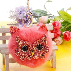 Cute Owl Fluffy Ball Popular Car Pendant Women Accessories Wholesale Key Chain - Watermelon Red A392-fakc0163