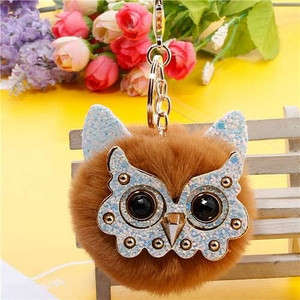 Cute Owl Fluffy Ball Popular Car Pendant Women Accessories Wholesale Key Chain - Brown A392-fakc0166