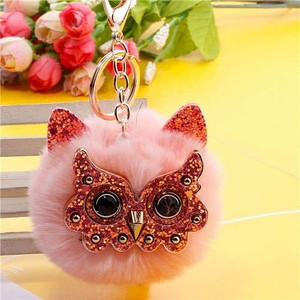 Cute Owl Fluffy Ball Popular Car Pendant Women Accessories Wholesale Key Chain - Pink A392-fakc0167