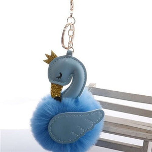 Lovely Swan Fluffy Ball Women Car Pendant Unique Design Accessories Wholesale Key Chain - Blue A392-fakc0171