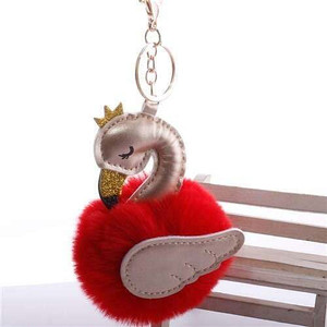 Lovely Swan Fluffy Ball Women Car Pendant Unique Design Accessories Wholesale Key Chain - Red A392-fakc0175