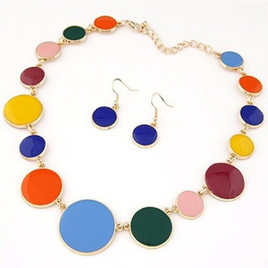 Attracting Oil-spot Glazed Round Gems Design Necklace and Earrings Set - Multicolor A392-fane2380