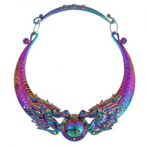 Vintage Gradient Color Dragon Theme High Fashion Statement Necklace A392-fane5328