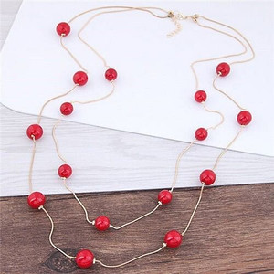 Pearl Decorated Fair Maiden Fashion Dual-layer Costume Necklace - Red A392-fane5895