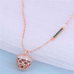 Delicate Pine Cone Pendant Korean Fashion Women Alloy Wholesale Necklace - Rose Gold A392-fane6446