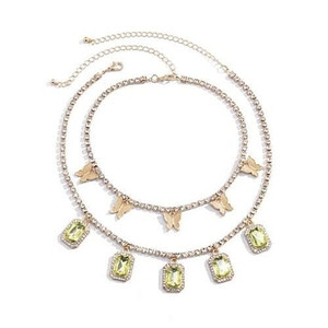 Butterflies and Gems Decorated Rhinestone Chain U.S. High Fashion Women Necklace - Olive A392-fane6500