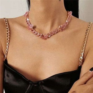 Mini Butterflies Decorated Cuban Chain Chunky Design Women High Fashion Statement Necklace - Rose G A392-fane6510