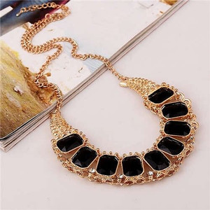 Square Gems Emebllished Bling Fashion Bold Style Women Wholesale Choker Necklace - Black A392-fane6647
