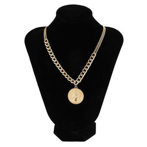 Vintage Ethnic Style Propitious Portrait Pendant Women Statement Necklace - Golden A392-fane7040
