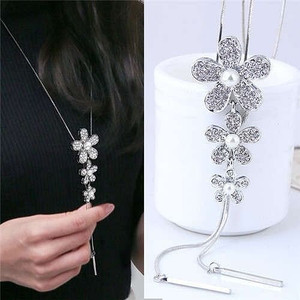 Korean Fashion Wholesale Fashion Jewelry Flowers Pendant Sweater Chain Women Necklace A392-fane7121