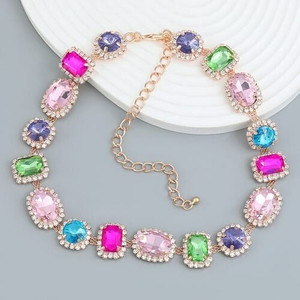 Exaggerated Style Full Rhinestone Women Choker Statement Necklace - Multicolor A392-fane7588