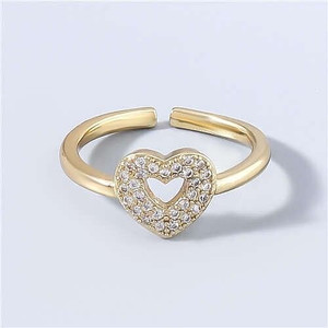 Korean Fashion Hollow Heart Shape Rhinestone Rimmed Design Women Open-end Wholesale Costume Ring A392-fari0908