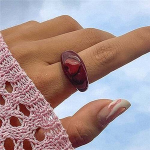 Candy Color Three-dimensional Heart Shape U.S. Fashion Simple Design Women Resin Ring - Wine Red A392-fari0980