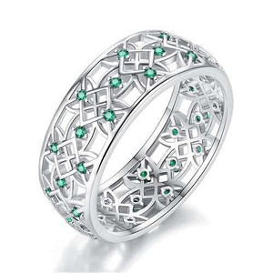 Vintage Window Grilles Architectural Design Abstract Hollow-out Wide Version Women Ring - Green A392-fari1023