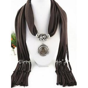Vintage Round Man-made Gem Pendant Tassels Style Scarf Necklace - Brown A392-fasn0006