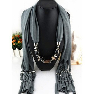 Fashionable Multiple Gems Pendants Exaggerating Scarf Necklace - Gray A392-fasn0033