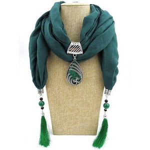 Ethnic Fashion Water-drop Gem Pendant Scarf Necklace - Ink Green A392-fasn0064