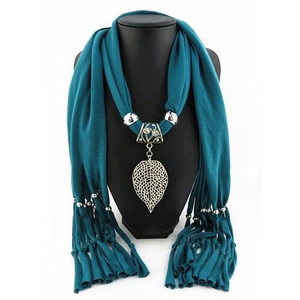 Refined Hollow Leaf Pendant Fashion Scarf Necklace - Ink Green A392-fasn0211