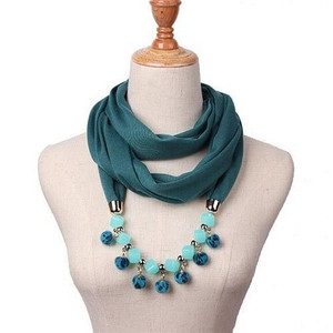 Fluffy Balls Design High Fashion Scarf Necklace - Ink Green A392-fasn0285