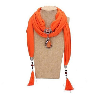 Gem Inlaid Peacock Fashion Pendant High Fashion Scarf Necklace - Orange A392-fasn0350