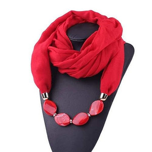 Resin Beads Decorated High Fashion Bali Yarn Women Scarf Necklace - Red A392-fasn0373