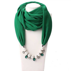 Pearl Chain Pendants Chiffon Women Scarf Necklace - Grass A392-fasn0402