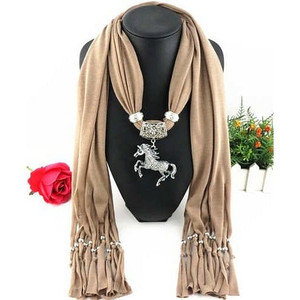 Horse Pendant Design Solid Color Women Scarf Necklace - Brown A392-fasn0418