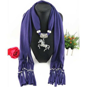 Horse Pendant Design Solid Color Women Scarf Necklace - Purple A392-fasn0422