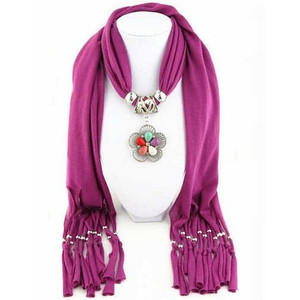 Artificial Turquoise Flower Pendant Solid Color Women Scarf Necklace - Fuchsia A392-fasn0434