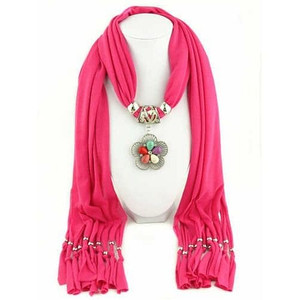 Artificial Turquoise Flower Pendant Solid Color Women Scarf Necklace - Rose A392-fasn0439