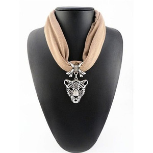 Leopard Head Pendant High Fashion Short Cool Style Women Scarf Necklace - Khaki A392-fasn0526