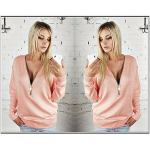 High Fashion V Neck Long Sleeves Women Hoodie - Pink A392-fast0002